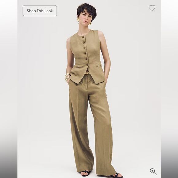 J.Crew Petite wide-leg Essential pant in linen Dusty Fatigue - Picture 1 of 6